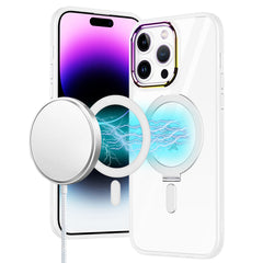 iPhone 15 Plus Dazzle [Magnetic Circle] Kickstand Alloy Chrome Transparent Hybrid