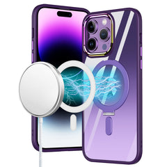 iPhone 15 Plus Dazzle [Magnetic Circle] Kickstand Alloy Chrome Transparent Hybrid