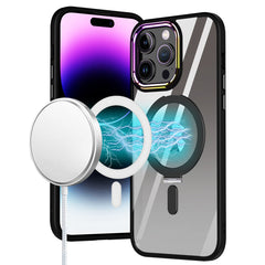 iPhone 15 Plus Dazzle [Magnetic Circle] Kickstand Alloy Chrome Transparent Hybrid