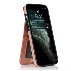 iPhone 15 Plus Luxury Vertical Magnetic Button Card ID Holder PU Leather Case Cover