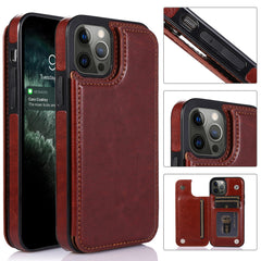 iPhone 15 Plus Luxury Side Magnetic Button Card ID Holder PU Leather Case Cover