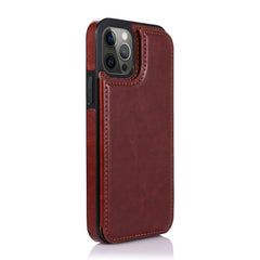 iPhone 15 Plus Luxury Side Magnetic Button Card ID Holder PU Leather Case Cover