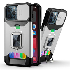 iPhone 15 Plus Multi-Functional Card Magnetic Ring Stand Hybrid Camera Case Cover