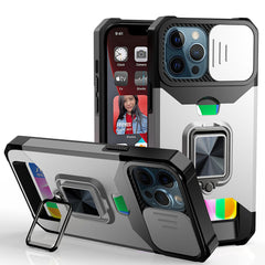 iPhone 15 Plus Multi-Functional Card Magnetic Ring Stand Hybrid Camera Case Cover