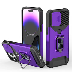 iPhone 15 Plus Multi-Functional Card Magnetic Ring Stand Hybrid Camera Case Cover