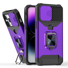 iPhone 15 Plus Multi-Functional Card Magnetic Ring Stand Hybrid Camera Case Cover