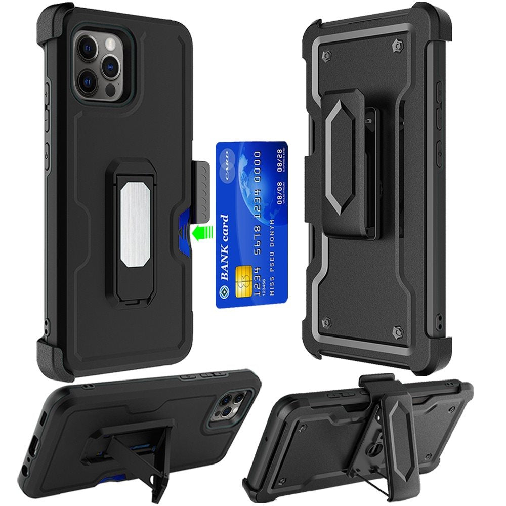 iPhone 15 Plus CARD Holster with Kickstand Clip Hybrid Case Cover