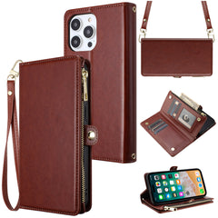 iPhone 15 Plus Purse Style Wallet Card ID Money Holder with Zip containing Long & Short Lanyard