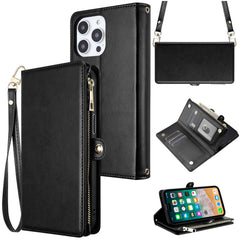 iPhone 15 Plus Purse Style Wallet Card ID Money Holder with Zip containing Long & Short Lanyard