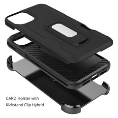 iPhone 15 CARD Holster with Kickstand Clip Hybrid Case Cover - Black