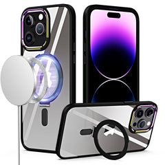 iPhone 15 Pro Dazzle [Magnetic Circle] Kickstand Alloy Chrome Transparent Hybrid