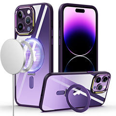 iPhone 15 Pro Dazzle [Magnetic Circle] Kickstand Alloy Chrome Transparent Hybrid