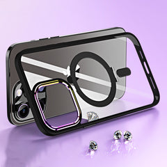 iPhone 15 Pro Dazzle [Magnetic Circle] Kickstand Alloy Chrome Transparent Hybrid