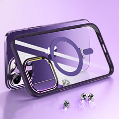 iPhone 15 Pro Dazzle [Magnetic Circle] Kickstand Alloy Chrome Transparent Hybrid