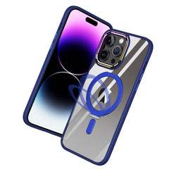 iPhone 15 Pro Dazzle [Magnetic Circle] Kickstand Alloy Chrome Transparent Hybrid