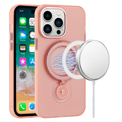 iPhone 15 Hoop Kickstand [Magnetic Circle] HD Transparent Chrome Hybrid - Pink