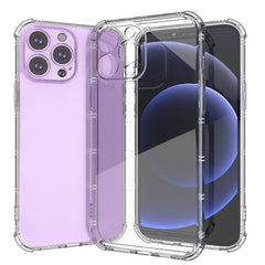 iPhone 15 Pro Shatterproof Transparent Cross Stripes Design Thick TPU Case Cover