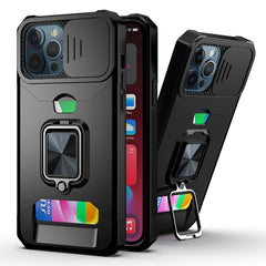 iPhone 15 Pro Multi-Functional Card Magnetic Ring Stand Hybrid Camera Case Cover