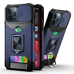 iPhone 15 Pro Multi-Functional Card Magnetic Ring Stand Hybrid Camera Case Cover