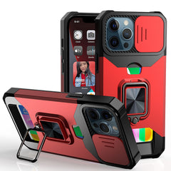 iPhone 15 Pro Multi-Functional Card Magnetic Ring Stand Hybrid Camera Case Cover