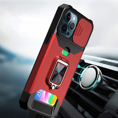 iPhone 15 Pro Multi-Functional Card Magnetic Ring Stand Hybrid Camera Case Cover