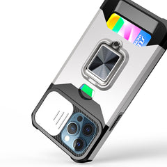 iPhone 15 Multi-Functional Card Magnetic Ring Stand Hybrid Camera Case Cover