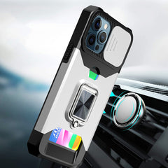 iPhone 15 Multi-Functional Card Magnetic Ring Stand Hybrid Camera Case Cover