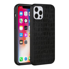 iPhone 15 Pro Hard PU Leather Croc Design Hybrid Case Cover