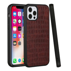 iPhone 15 Pro Hard PU Leather Croc Design Hybrid Case Cover