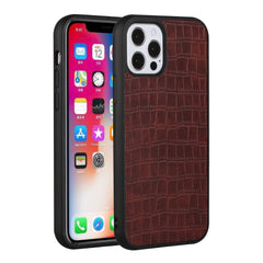 iPhone 15 Pro Hard PU Leather Croc Design Hybrid Case Cover