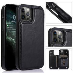 iPhone 15 Pro Luxury Side Magnetic Button Card ID Holder PU Leather Case Cover