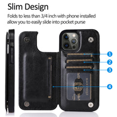 iPhone 15 Pro Luxury Side Magnetic Button Card ID Holder PU Leather Case Cover