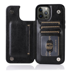 iPhone 15 Pro Luxury Side Magnetic Button Card ID Holder PU Leather Case Cover