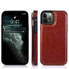 iPhone 15 Pro Luxury Side Magnetic Button Card ID Holder PU Leather Case Cover