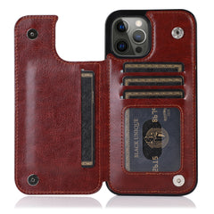 iPhone 15 Pro Luxury Side Magnetic Button Card ID Holder PU Leather Case Cover