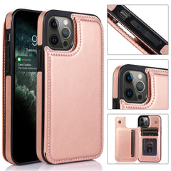 iPhone 15 Luxury Side Magnetic Button Card ID Holder PU Leather Case Cover