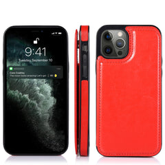 iPhone 15 Pro Luxury Side Magnetic Button Card ID Holder PU Leather Case Cover