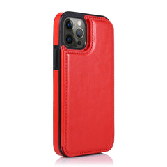 iPhone 15 Pro Luxury Side Magnetic Button Card ID Holder PU Leather Case Cover