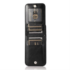 iPhone 15 Pro Luxury Vertical Magnetic Button Card ID Holder PU Leather Case Cover