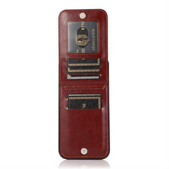 iPhone 15 Pro Luxury Vertical Magnetic Button Card ID Holder PU Leather Case Cover