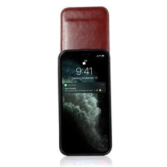 iPhone 15 Pro Luxury Vertical Magnetic Button Card ID Holder PU Leather Case Cover