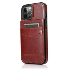 iPhone 15 Pro Luxury Vertical Magnetic Button Card ID Holder PU Leather Case Cover