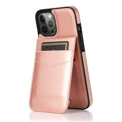 iPhone 15 Pro Luxury Vertical Magnetic Button Card ID Holder PU Leather Case Cover