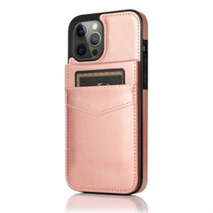 iPhone 15 Pro Luxury Vertical Magnetic Button Card ID Holder PU Leather Case Cover