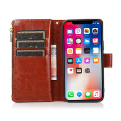 iPhone 15 Pro Luxury Wallet Card ID Zipper Money Holder Case Cover