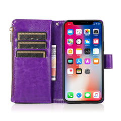 iPhone 15 Pro Luxury Wallet Card ID Zipper Money Holder Case Cover