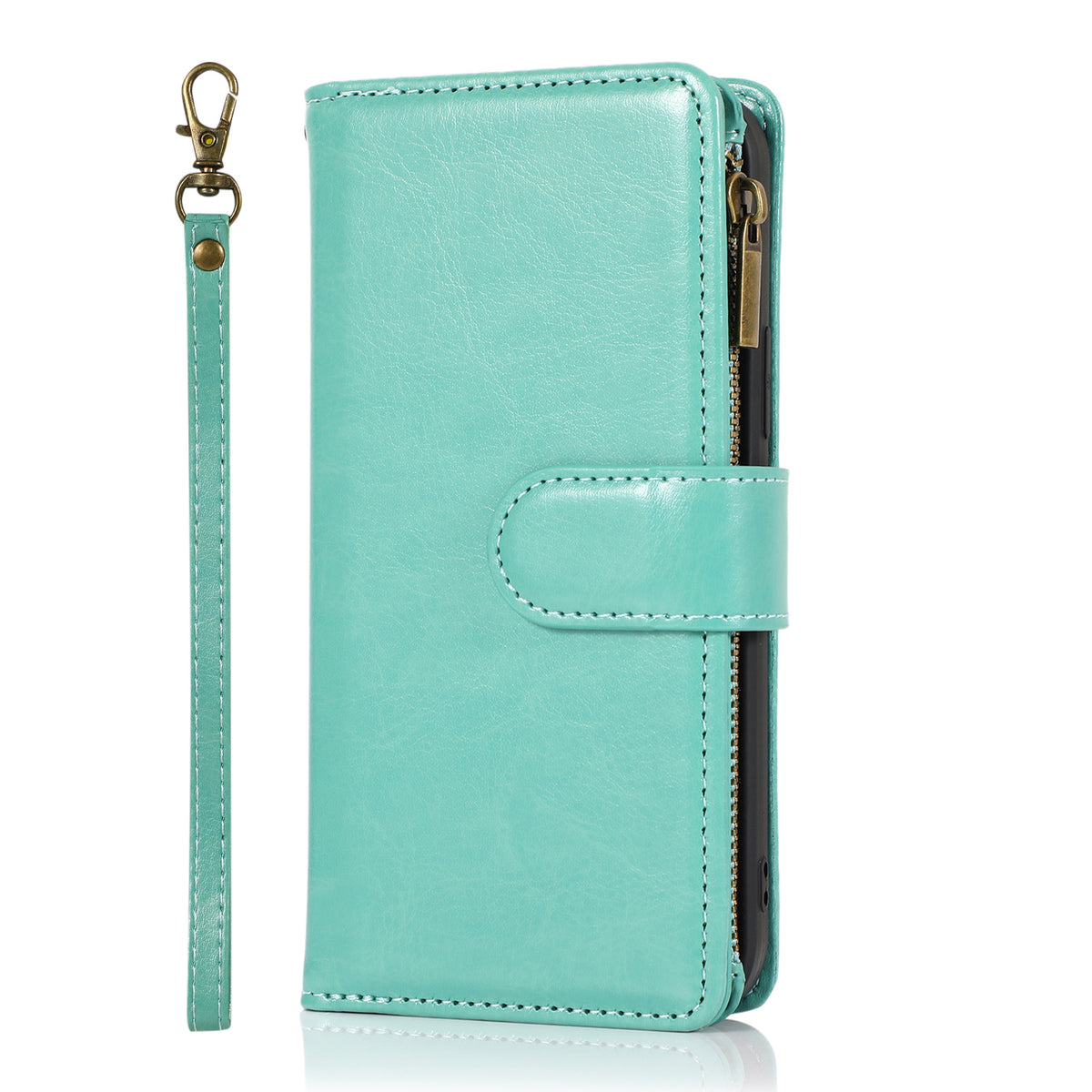 iPhone 15 Luxury Wallet Card ID Zipper Money Holder Case Cover