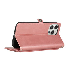 iPhone 15 Wallet Premium PU Vegan Leather ID Multiple Card Holder Money with Strap - Rose Gold