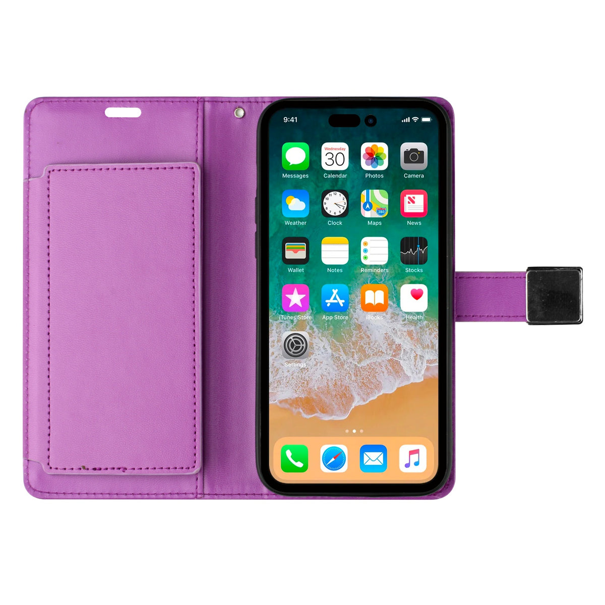 iPhone 15 Wallet ID Card Holder Case Cover - Dark Purple