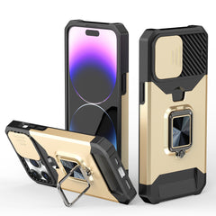 iPhone 15 Multi-Functional Card Magnetic Ring Stand Hybrid Camera Case Cover